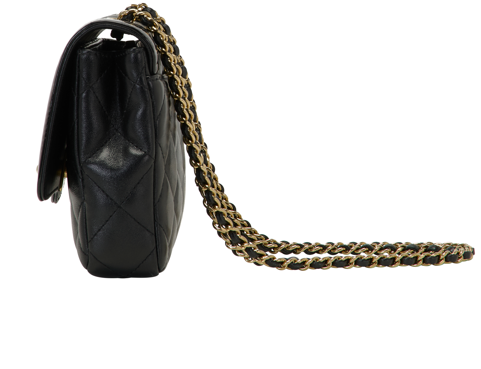 Bordered Single Flap, &pound;2,100, Handbags, Black, Lambskin Leather/Patent Leather, Bottom view